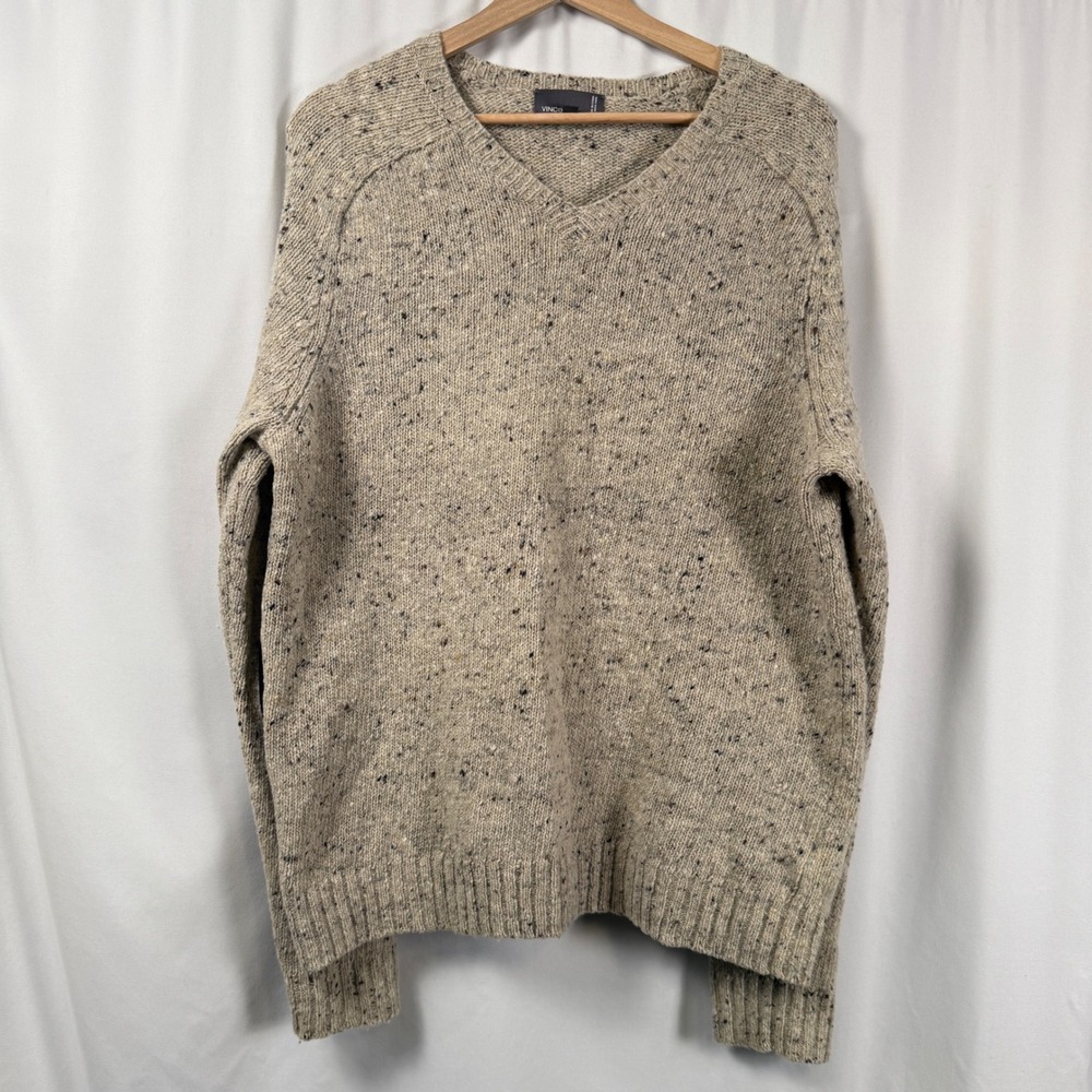 Vince Mens XL Donegal‎ Irish Wool V-Neck Raglan Sweater Elbow Patch Fisherman